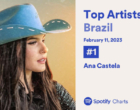Ana Castela assume o topo de artista mais ouvida do Brasil no Spotify